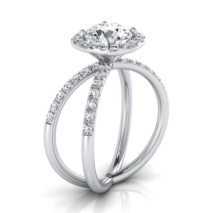 14K White Gold Round Brilliant Diamond Open Criss Cross French Pave Engagement Ring -1/2ctw