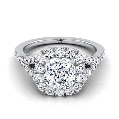 14K White Gold Cushion Diamond Simple Prong Halo Split Shank Engagement Ring -1/2ctw