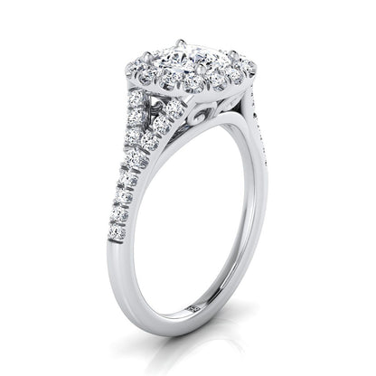 14K White Gold Cushion Diamond Simple Prong Halo Split Shank Engagement Ring -1/2ctw