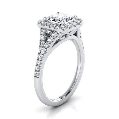 Platinum Princess Cut Diamond Simple Prong Halo Split Shank Engagement Ring -1/2ctw