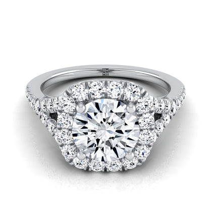Platinum Round Brilliant Diamond Simple Prong Halo Split Shank Engagement Ring -1/2ctw