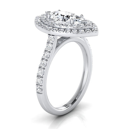 Platinum Marquise  Double Pave Halo with Linear Diamond Engagement Ring -7/8ctw