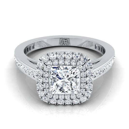 Platinum Princess Cut Diamond Double Halo Channel Side Engagement Ring -5/8ctw