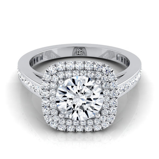 Platinum Round Brilliant Diamond Double Halo Channel Side Engagement Ring -5/8ctw