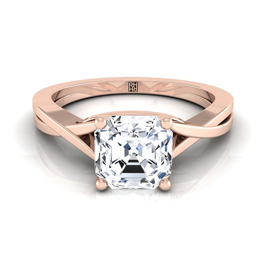 14K Rose Gold Asscher Cut Delicate Twist Solitaire Engagement Ring