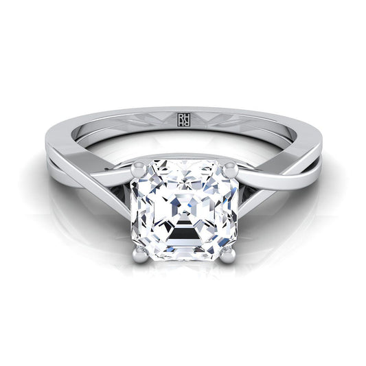 18K White Gold Asscher Cut Delicate Twist Solitaire Engagement Ring