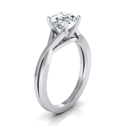 18K White Gold Asscher Cut Delicate Twist Solitaire Engagement Ring