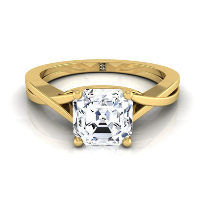 18K Yellow Gold Asscher Cut Delicate Twist Solitaire Engagement Ring