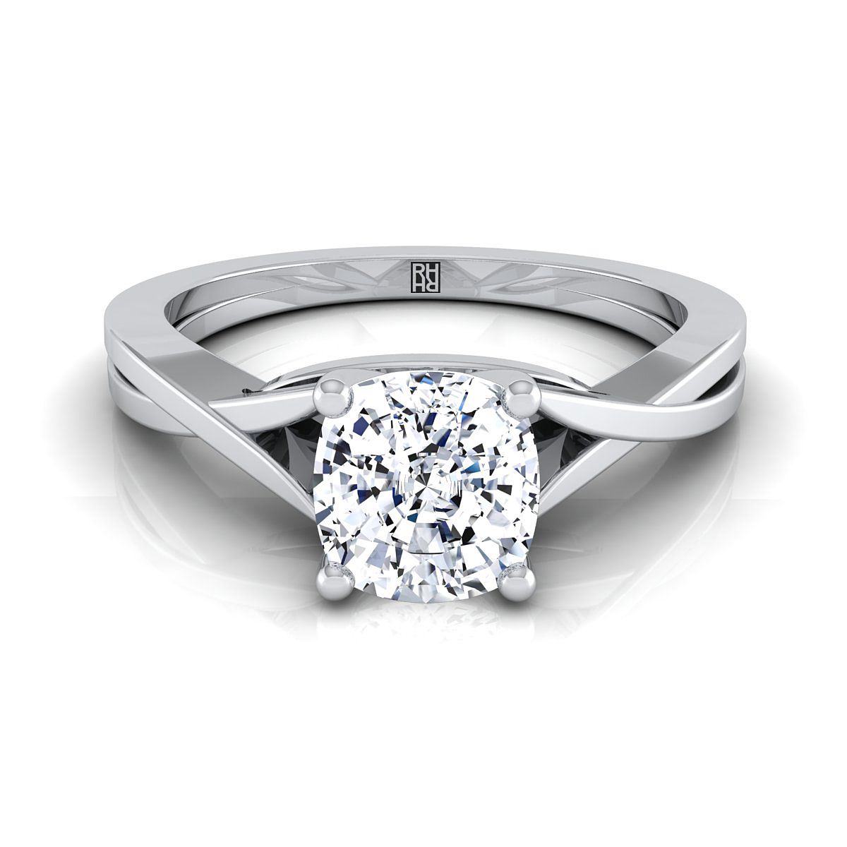 18K White Gold Cushion Delicate Twist Solitaire Engagement Ring