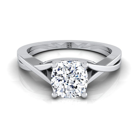 14K White Gold Cushion Delicate Twist Solitaire Engagement Ring