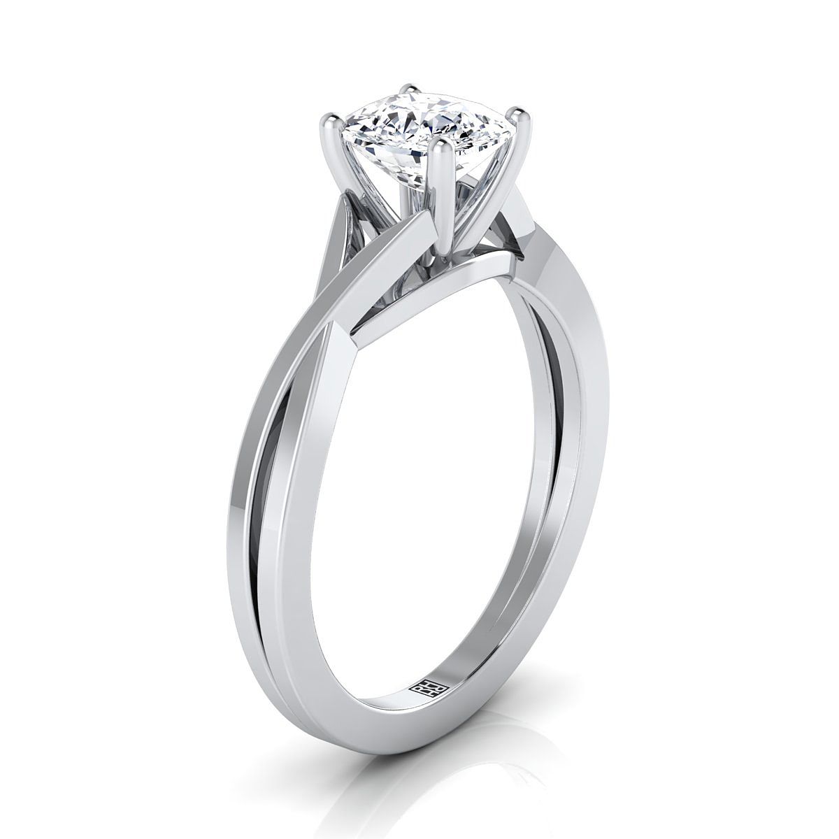 18K White Gold Cushion Delicate Twist Solitaire Engagement Ring