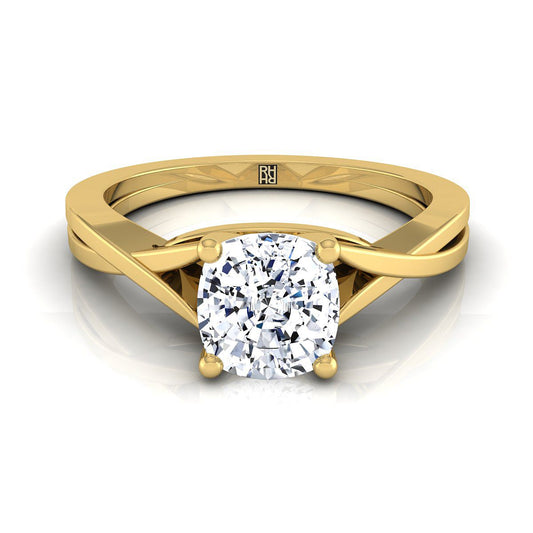 18K Yellow Gold Cushion Delicate Twist Solitaire Engagement Ring