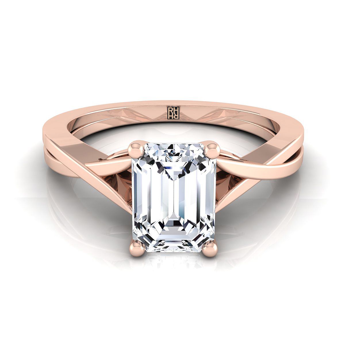 14K Rose Gold Emerald Cut Delicate Twist Solitaire Engagement Ring