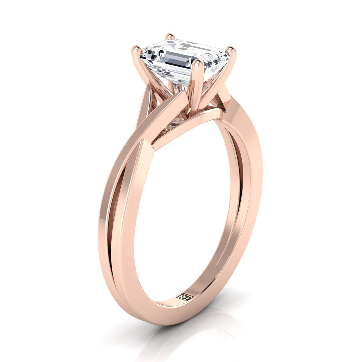 14K Rose Gold Emerald Cut Delicate Twist Solitaire Engagement Ring