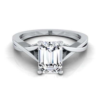 18K White Gold Emerald Cut Delicate Twist Solitaire Engagement Ring