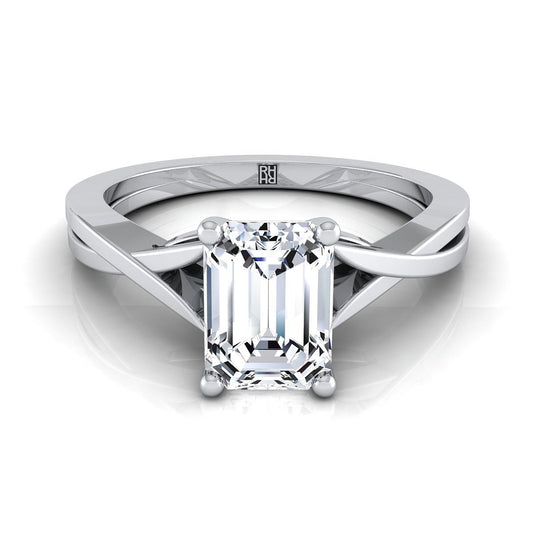 14K White Gold Emerald Cut Delicate Twist Solitaire Engagement Ring