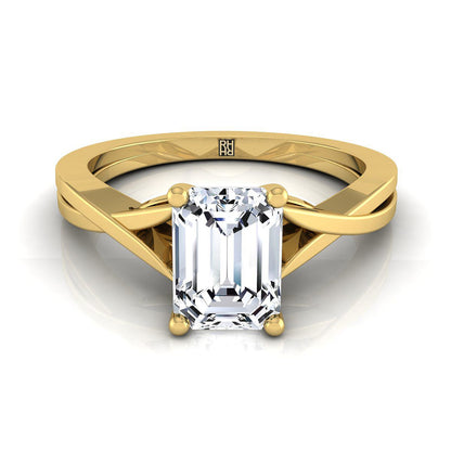 14K Yellow Gold Emerald Cut Delicate Twist Solitaire Engagement Ring