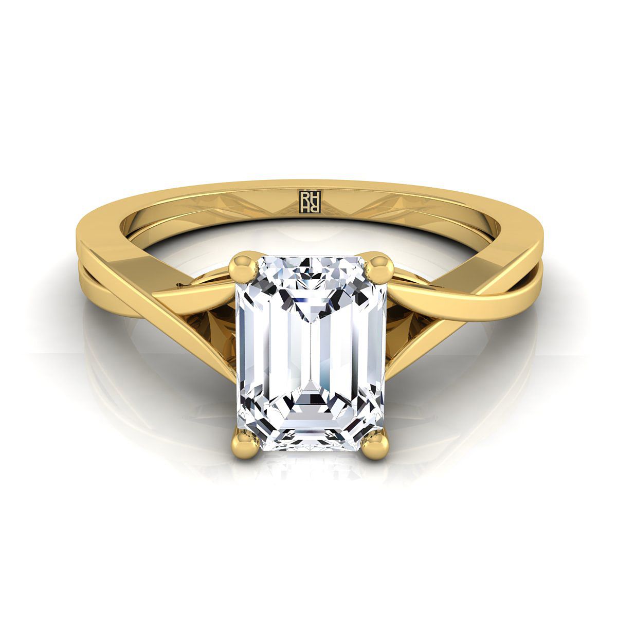 18K Yellow Gold Emerald Cut Delicate Twist Solitaire Engagement Ring