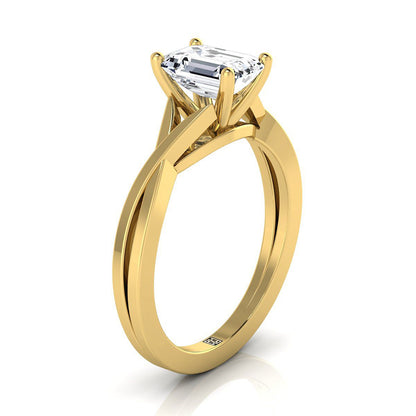18K Yellow Gold Emerald Cut Delicate Twist Solitaire Engagement Ring