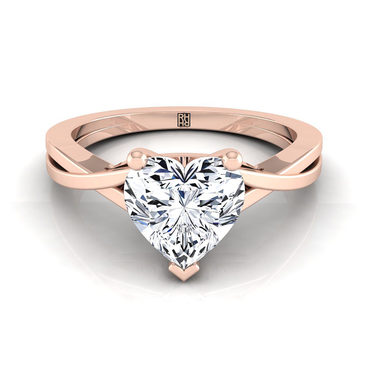 14K Rose Gold Heart Shape Center Delicate Twist Solitaire Engagement Ring