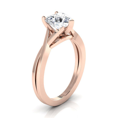 14K Rose Gold Heart Shape Center Delicate Twist Solitaire Engagement Ring