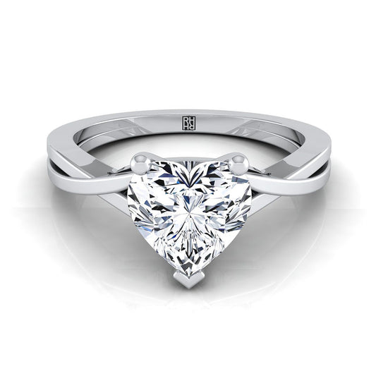 Platinum Heart Shape Center Delicate Twist Solitaire Engagement Ring
