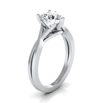 18K White Gold Heart Shape Center Delicate Twist Solitaire Engagement Ring