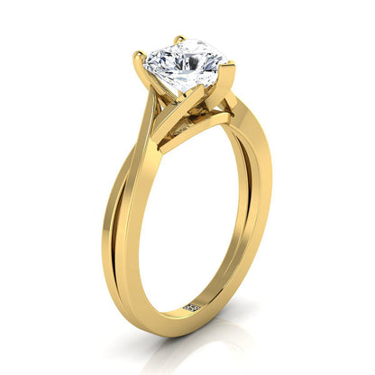 18K Yellow Gold Heart Shape Center Delicate Twist Solitaire Engagement Ring