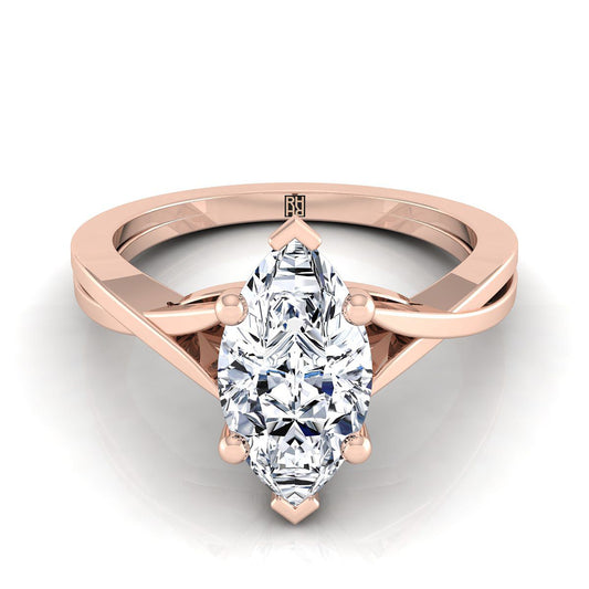 14K Rose Gold Marquise  Delicate Twist Solitaire Engagement Ring