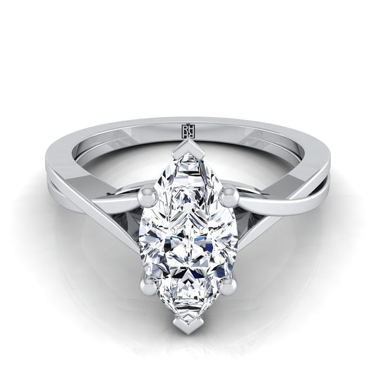 18K White Gold Marquise  Delicate Twist Solitaire Engagement Ring