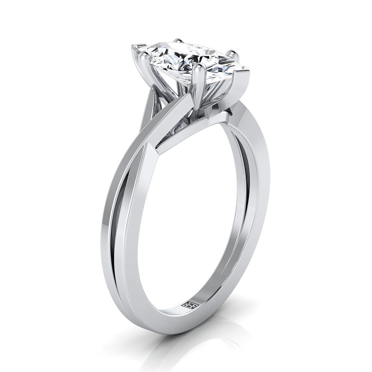 14K White Gold Marquise  Delicate Twist Solitaire Engagement Ring