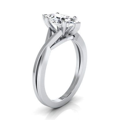 18K White Gold Marquise  Delicate Twist Solitaire Engagement Ring