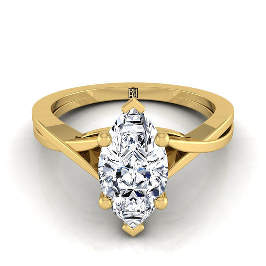 18K Yellow Gold Marquise  Delicate Twist Solitaire Engagement Ring