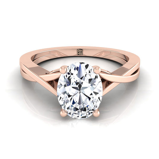 14K Rose Gold Oval Delicate Twist Solitaire Engagement Ring