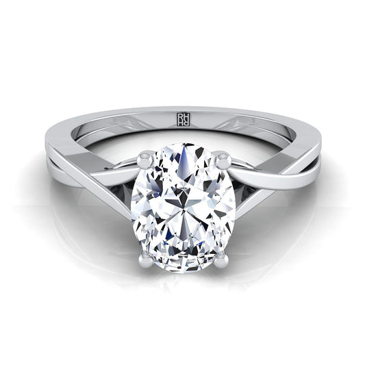 Platinum Oval Delicate Twist Solitaire Engagement Ring