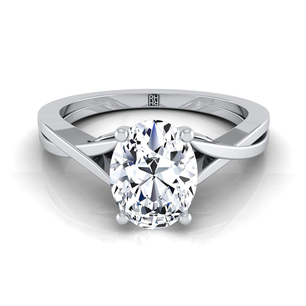 18K White Gold Oval Delicate Twist Solitaire Engagement Ring