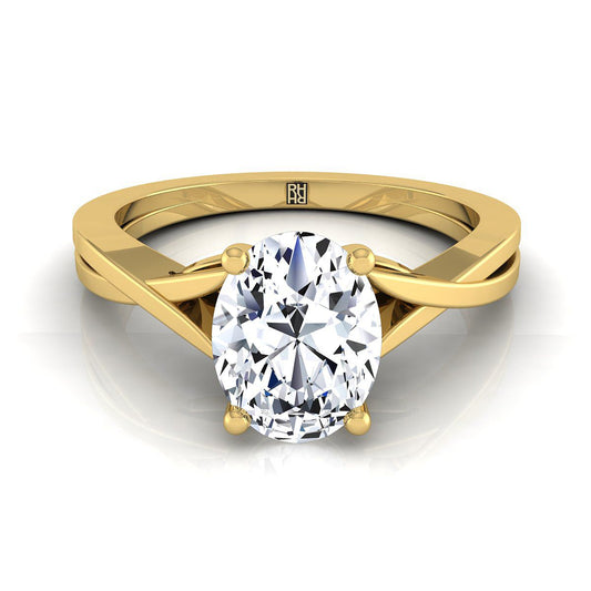 14K Yellow Gold Oval Delicate Twist Solitaire Engagement Ring