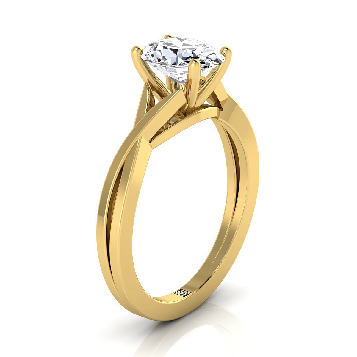 18K Yellow Gold Oval Delicate Twist Solitaire Engagement Ring