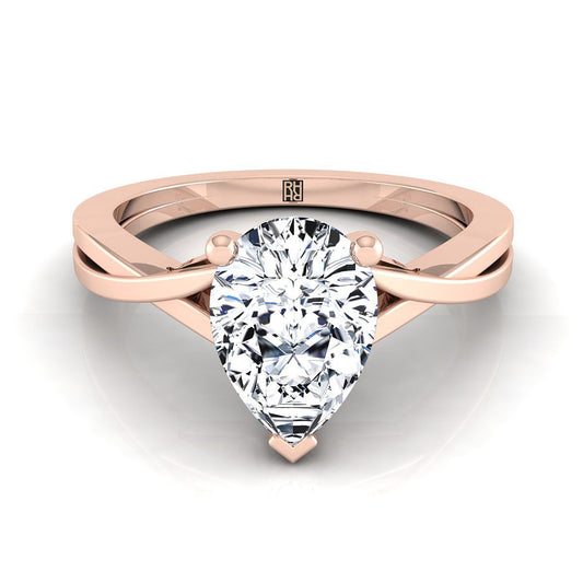 14K Rose Gold Pear Shape Center Delicate Twist Solitaire Engagement Ring