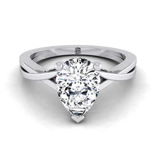 14K White Gold Pear Shape Center Delicate Twist Solitaire Engagement Ring