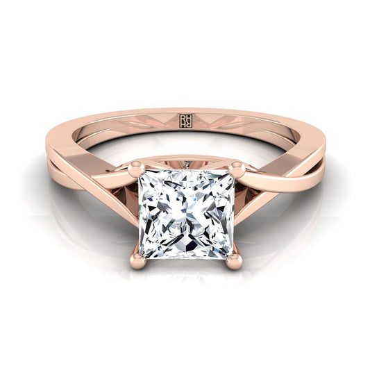 14K Rose Gold Princess Cut Delicate Twist Solitaire Engagement Ring