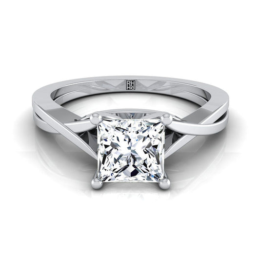 14K White Gold Princess Cut Delicate Twist Solitaire Engagement Ring