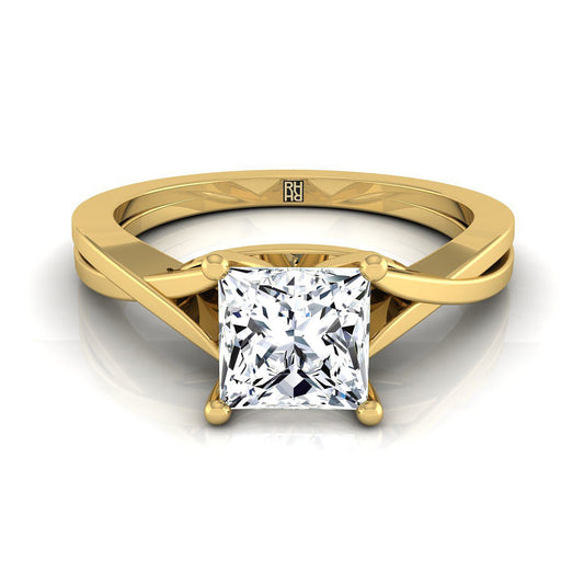 14K Yellow Gold Princess Cut Delicate Twist Solitaire Engagement Ring