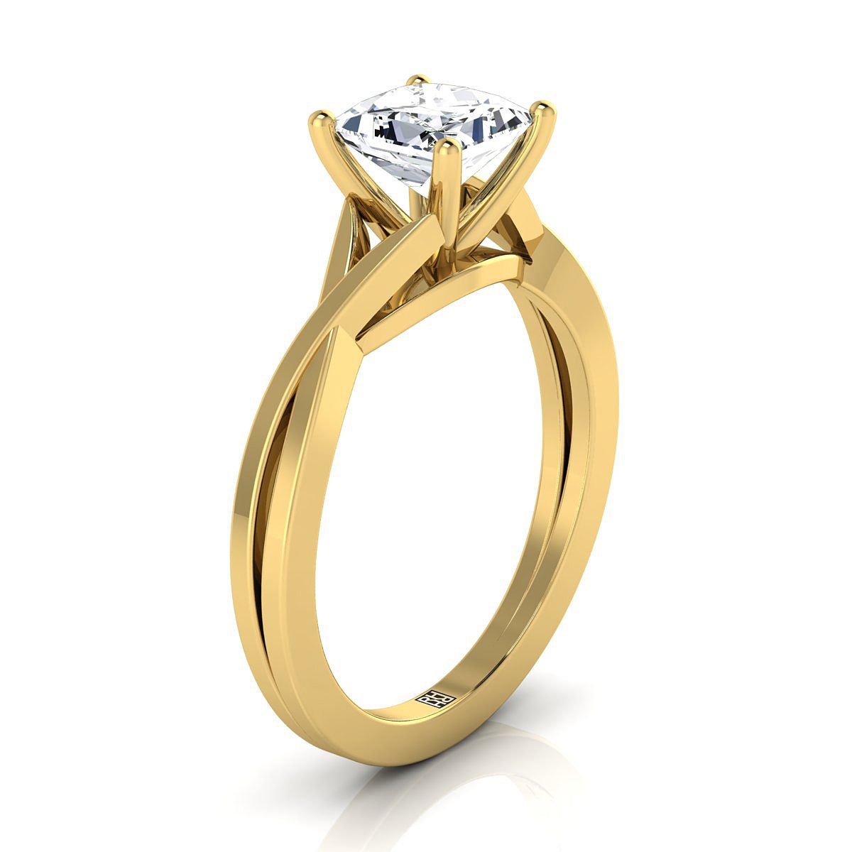 18K Yellow Gold Princess Cut Delicate Twist Solitaire Engagement Ring