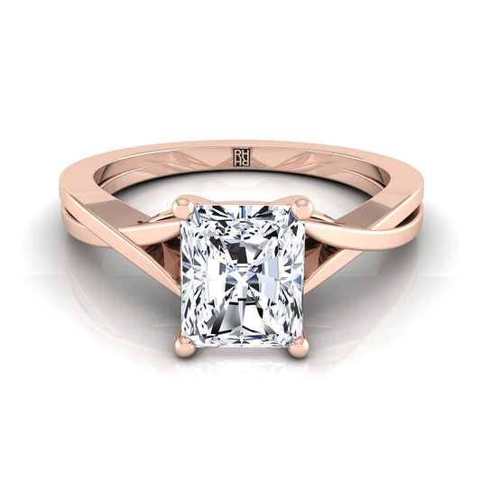 14K Rose Gold Radiant Cut Center Delicate Twist Solitaire Engagement Ring