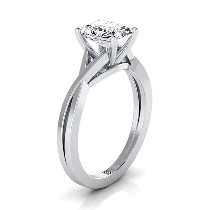 Platinum Radiant Cut Center Delicate Twist Solitaire Engagement Ring