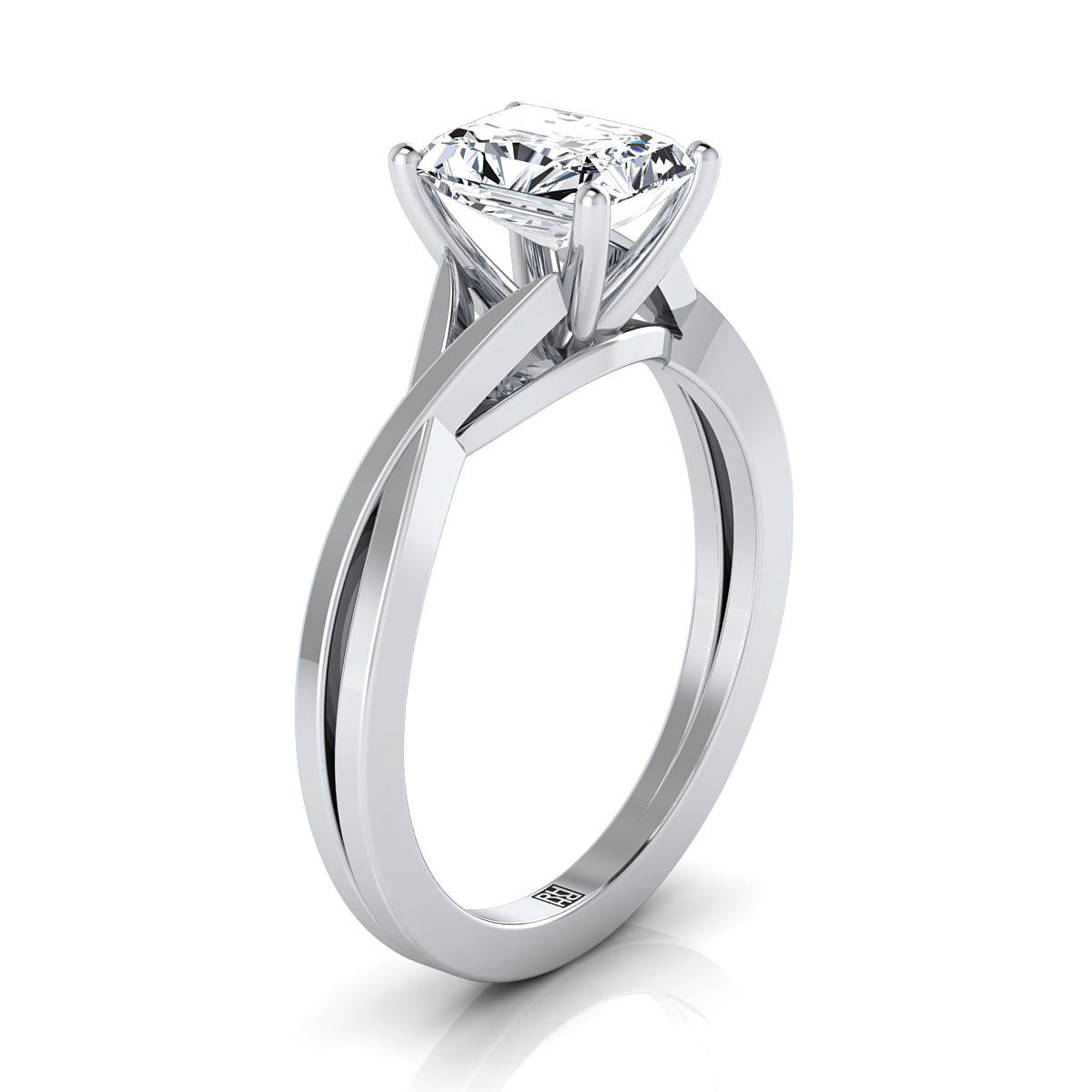 14K White Gold Radiant Cut Center Delicate Twist Solitaire Engagement Ring