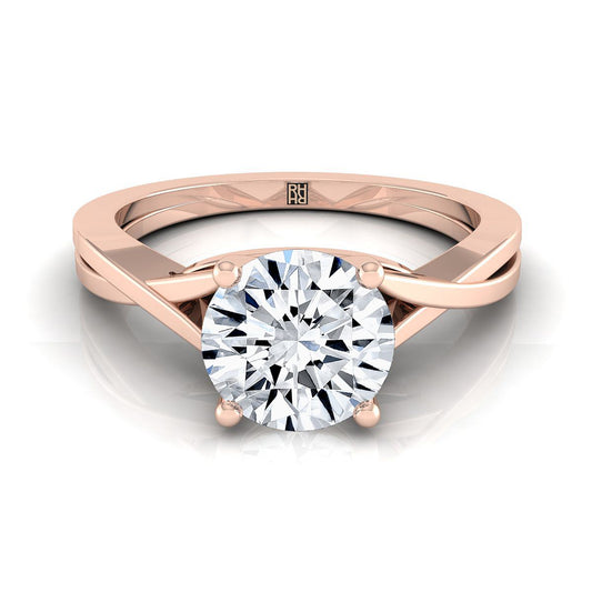14K Rose Gold Round Brilliant Delicate Twist Solitaire Engagement Ring