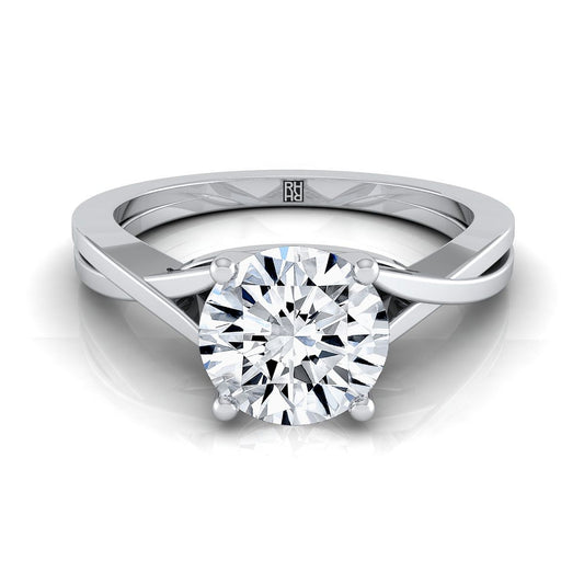 18K White Gold Round Brilliant Delicate Twist Solitaire Engagement Ring