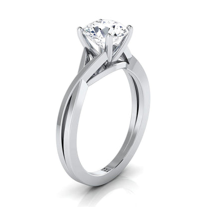 14K White Gold Round Brilliant Delicate Twist Solitaire Engagement Ring